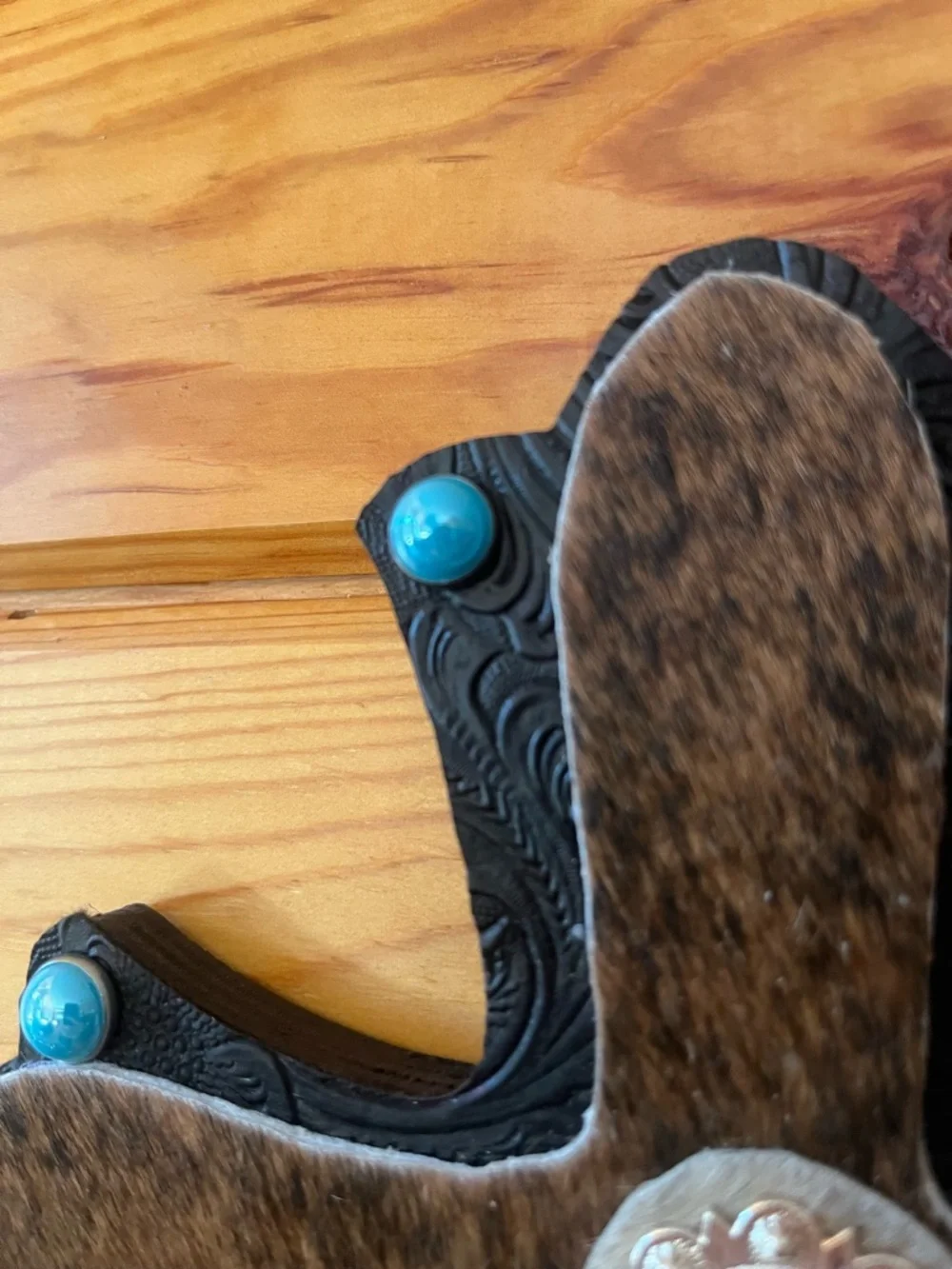 Decorative Leather & Hair-on Hide Cross with Turquoise Accents